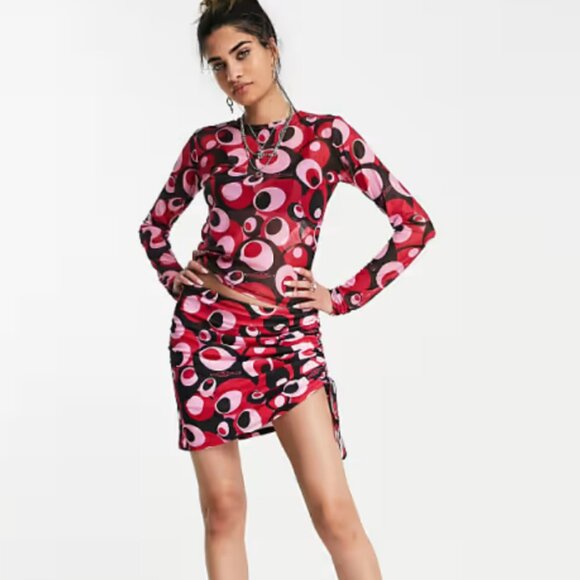 OMighty Y2K Black Pink Bubble Print Skirt Set - Size Medium - Picture 1 of 6